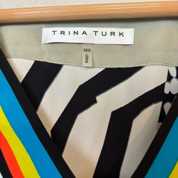 Trina Turk "Theodora" 100% Silk Kaftan Mini Dress women’s size XS/S. - Picture 5 of 6